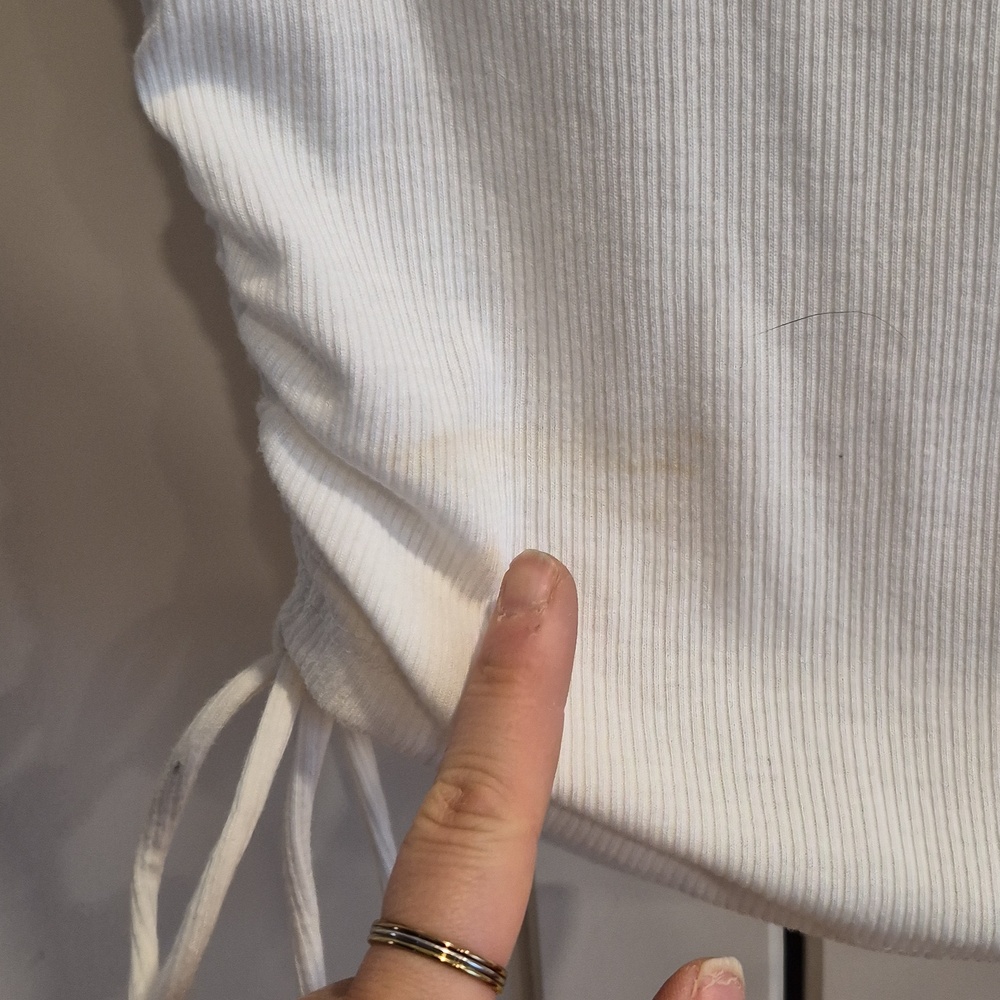 💙Zara White Ribbed Long-Sleeve Drawstring Top - Picture 3 of 3